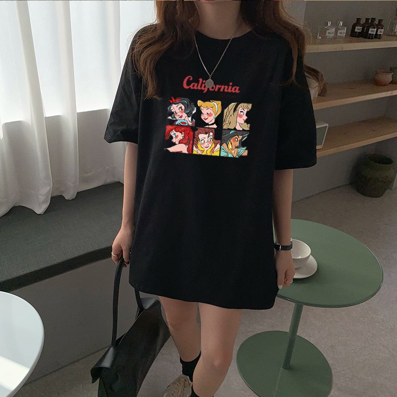 Cartoon Print T-shirt Oversize Atasan Kaos Lengan Pendek Wanita