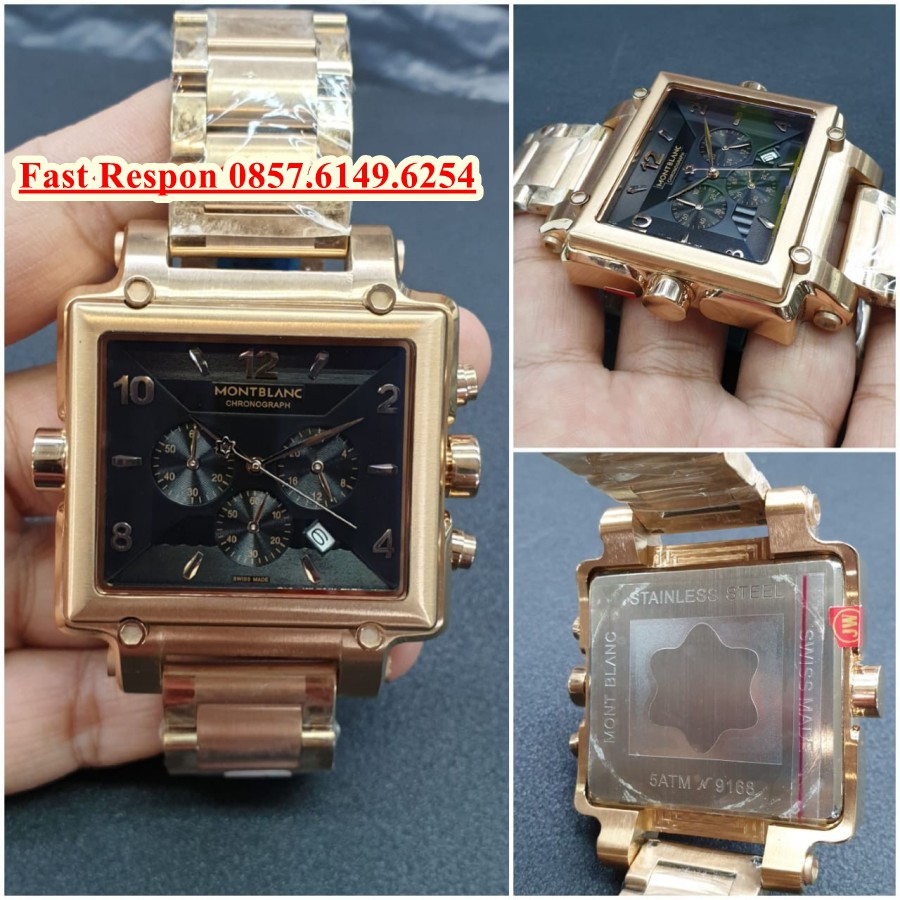 Hot Sale Jam Tangan Montblanc Chronograph Kotak Black Rosegold Garansi 1th