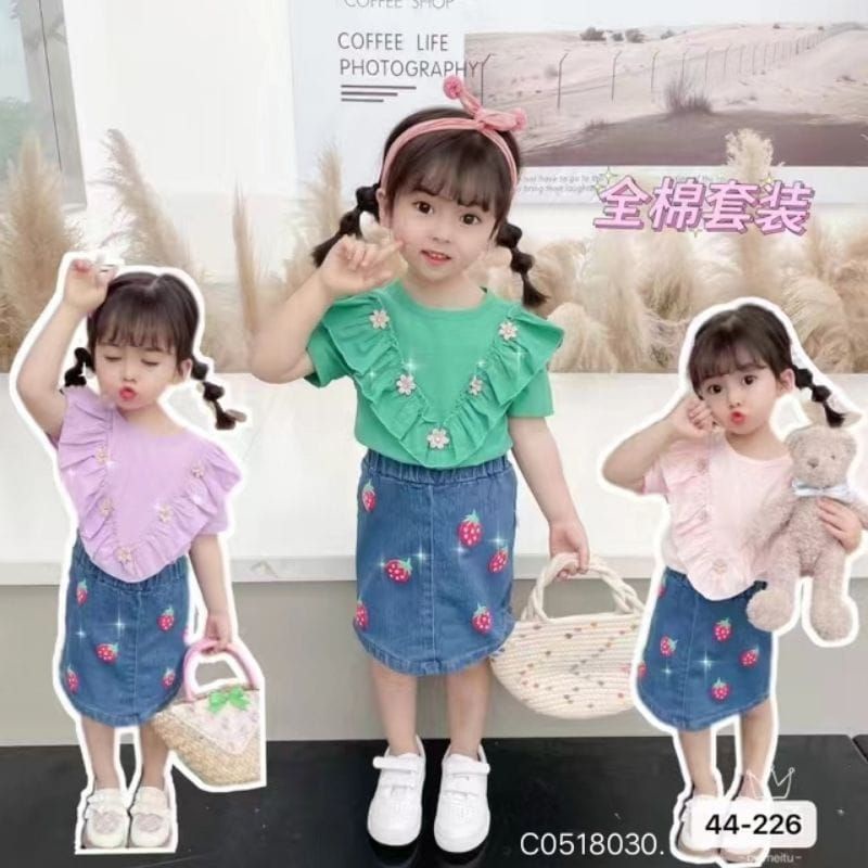 PROMO Setelan Rok Jeans Anak Perempuan Import / Baju Baby Cewek / Baju Bayi Lucu Imut