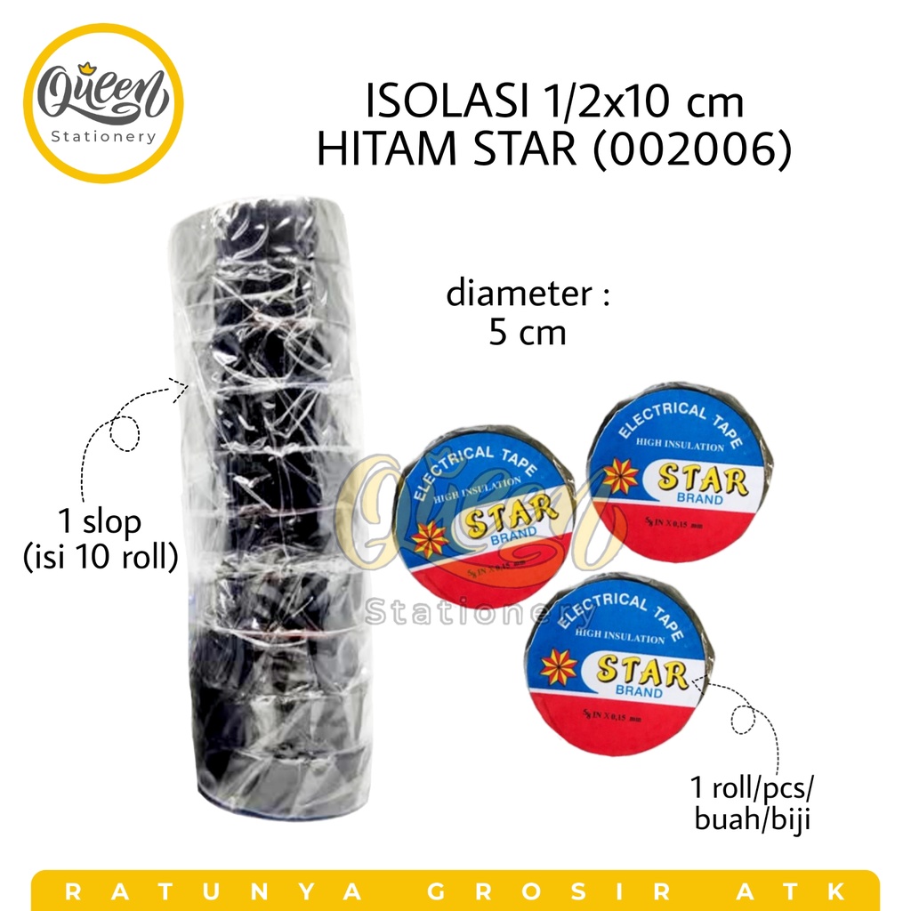 

1 PCS ISOLASI 1/2 X 10 HITAM STAR / ISOLASI LISTRIK / SOLASI HITAM (002006)