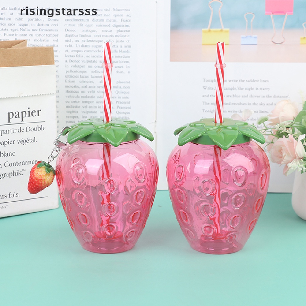 Rsid Span-new Musim Panas Kartun Strawberry Straw Cup Gelas Plastik Gadis Yang Indah Portabel Cangkir Air