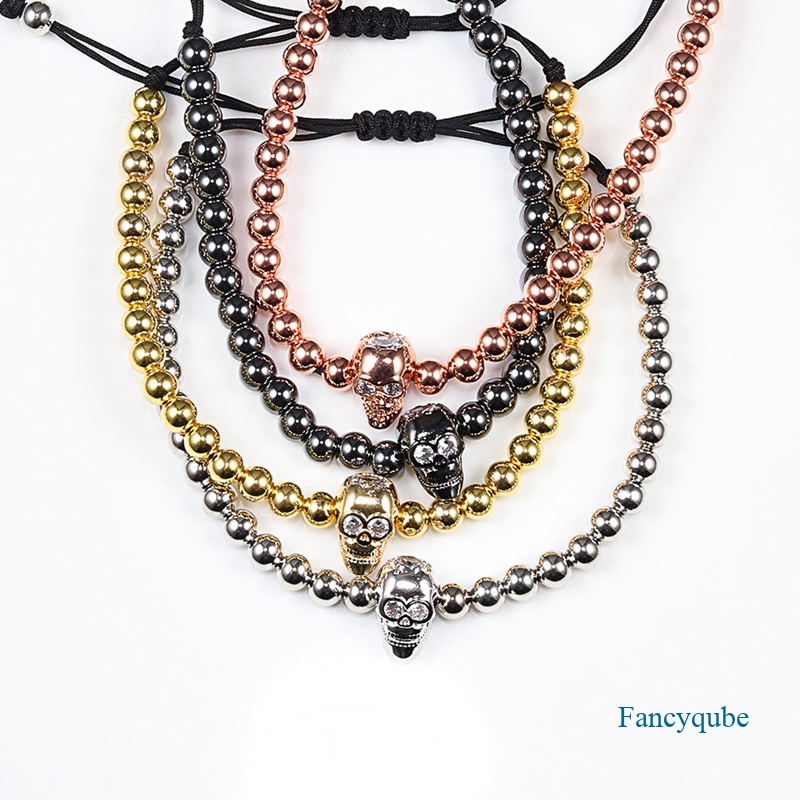 Gelang Manik-Manik Kristal Handmade Adjustable Desain Tengkorak Untuk Pria Dan Wanita