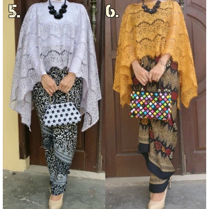 Setelan Kebaya Modern Brokat Lace Set Kebaya Wisuda Cape Glitter dan Rok Lilit Batik Silver
