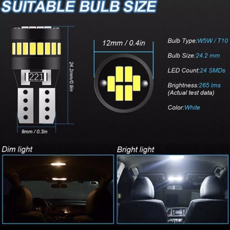 Lampu Led Mobil Motor T10 W5W Chip 3014 - 24 Mata Canbus Super Bright