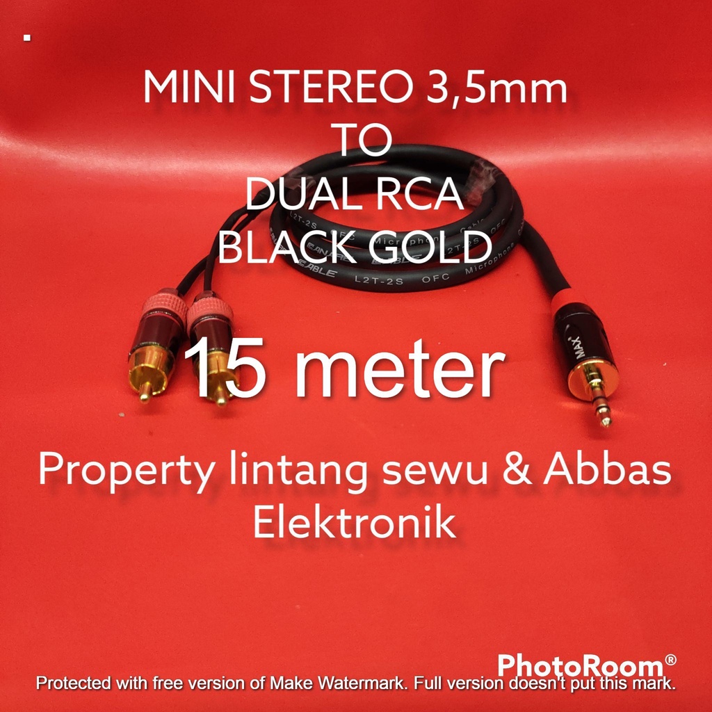 KABEL JEK MINI STEREO TO DUAL RCA BLACK GOLD 15 METER
