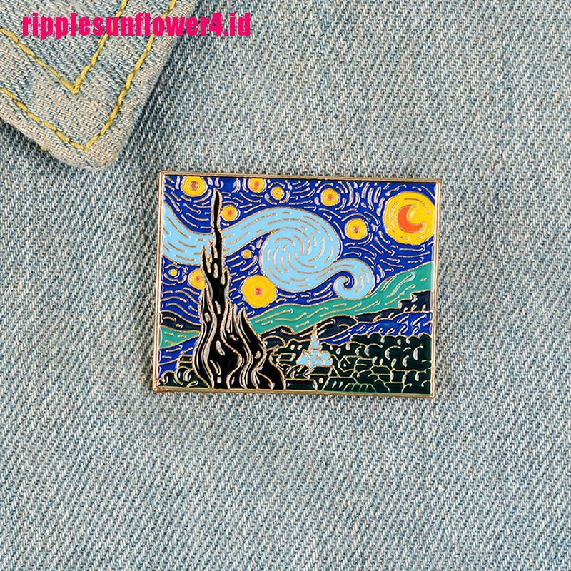 Bros Pin Desain Lukisan Starry Sky Van Gogh Masterpiece Romantis