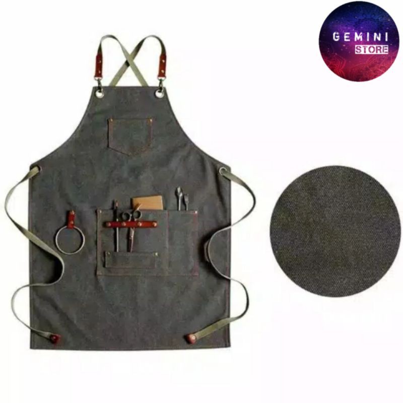 Celemek Apron Celemek Masak Apron Barbershop Apron Bartender Bahan Canvas Leather Pria Wanita