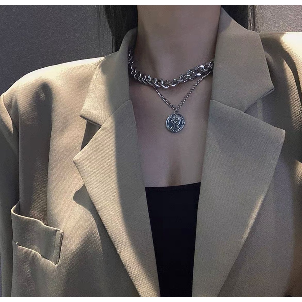 KALUNG RANTAI CHOCKER FASHION KOREA HIP HOP TITANIUM WARNA GOLD IMPOR