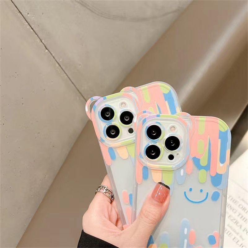 Soft Case TPU Transparan Motif Smiley Face Untuk iPhone 14 13 12 11 Pro Max X Xr Xs Max SE 8 7 6 6s Plus