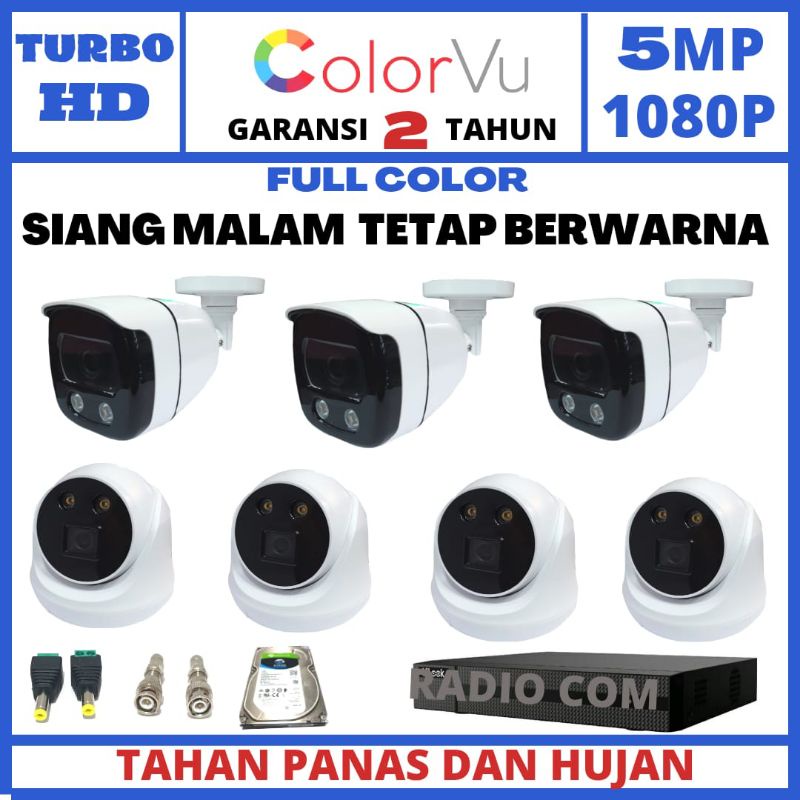 PAKET CCTV COLOR VU 8 CHANNEL 7 KAMERA 5MP 1080P IR SONY SIANG MALAM BISA BERWARNA