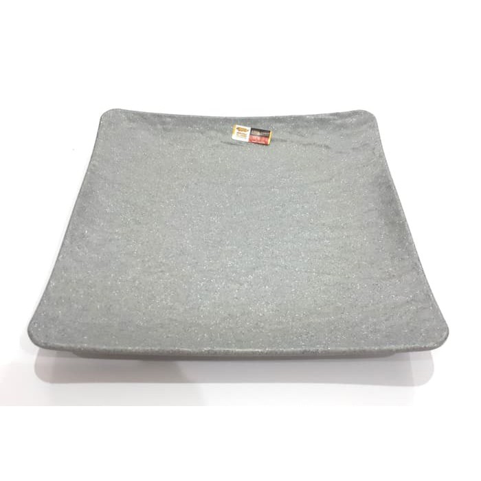 (4PCS) PIRING SAJI ESTETIK Golden Dragon P6910A Piring melamin Kotak Relief Batu 10inc Abu-abu Stone