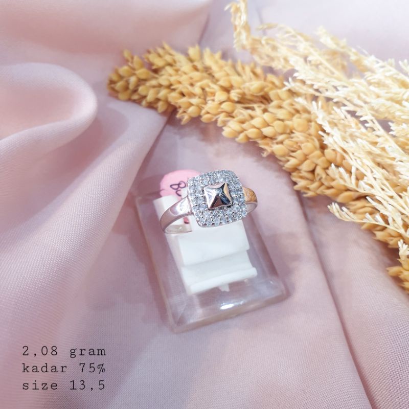 Cincin stample list pmt putih emas putih asli kadar 750 17K