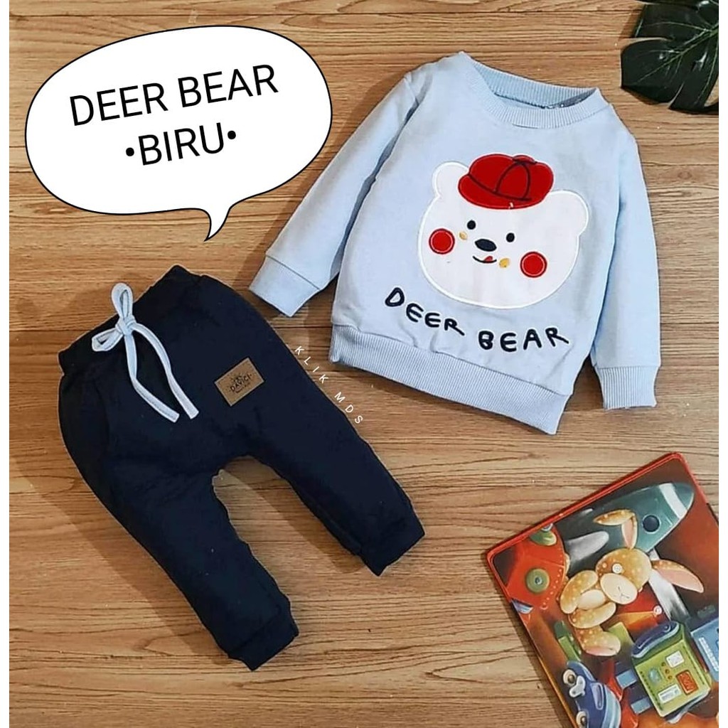 Klik Mds Setelan Baju Anak Laki-Laki Atasan Dan Celana Motif Lovely Bear 1 Ukuran Estimasi 2-9 bulan