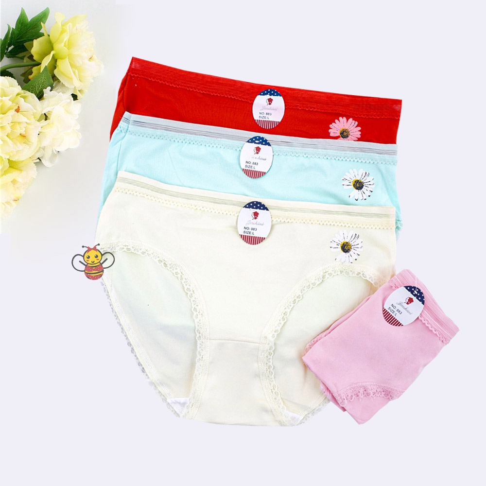 BEE - Cd Imut Fashion Jepang Celana Dalam Wanita Katun Import Mid Waist 883 Jiashini