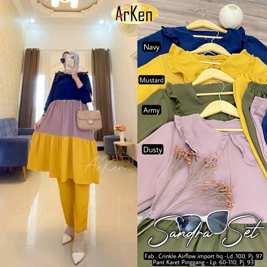 Gamis Sandra Midi - Gamis Terbaru Rayon Premium Dress Wanita Pelangi Lengan Karet Maxi Dress Kekinian LD 110 cm