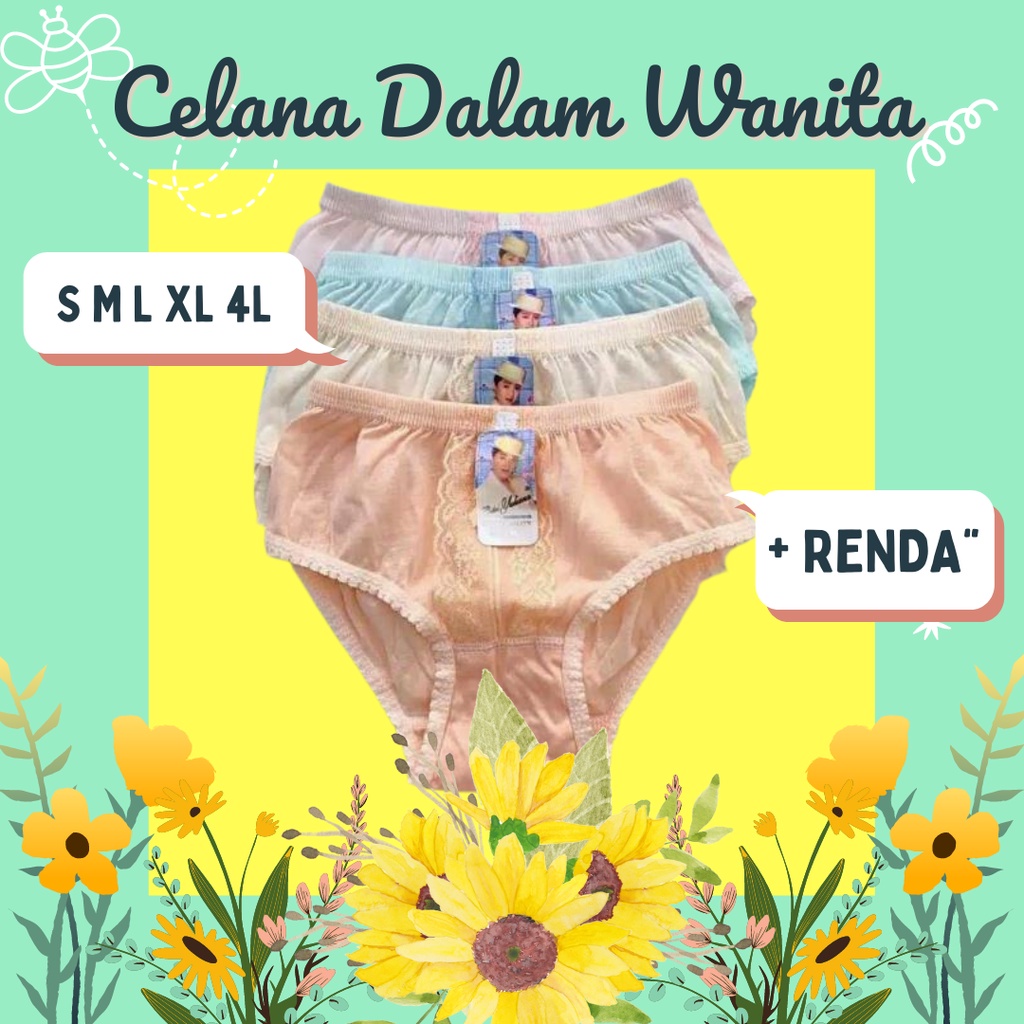 Celana Dalam Wanita Polos Renda Basic / Celana Dalam Wanita Aksen Renda S M L XL Jumbo Size 4L Sempa
