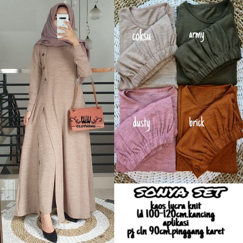 Sonya Set , By W&w, Kaos Lycra knit , kancing aplikasi