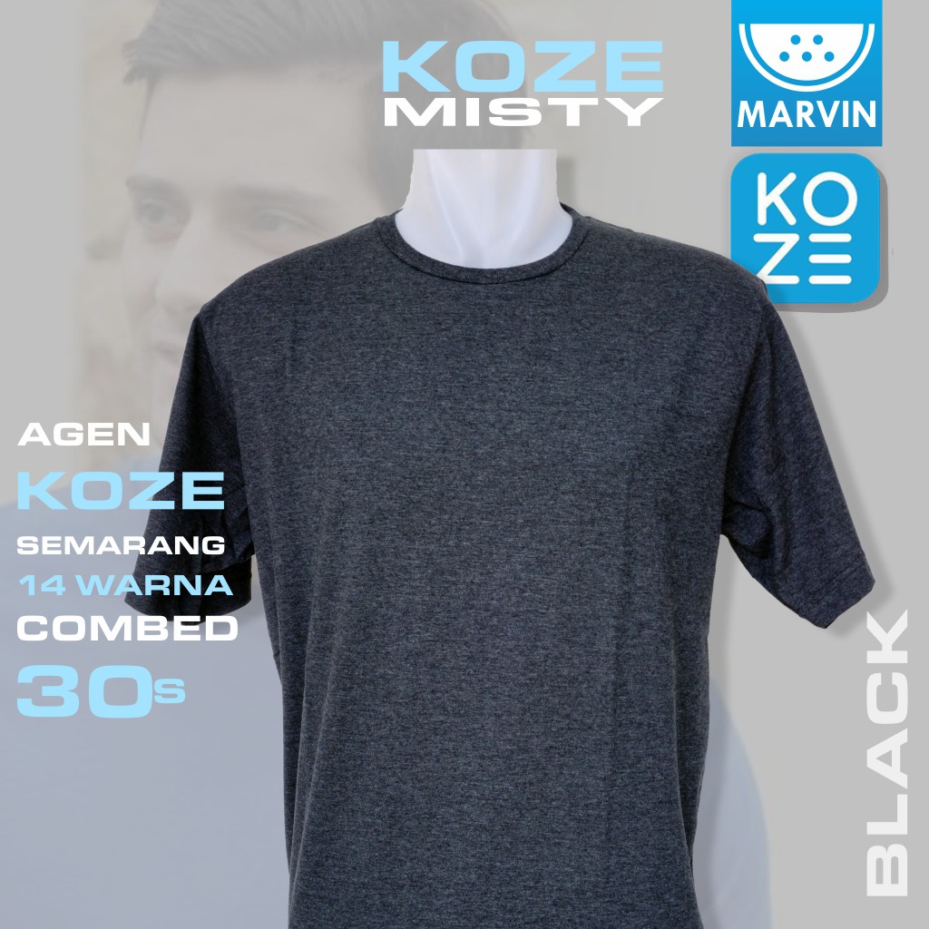 Kaos lengan pendek polos hitam koze 30s tshirt misty black bisa custom sablon satuan keren pod print