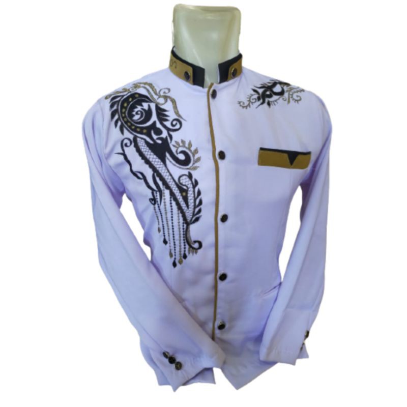 BAJU JASKO BORDIR ALBAR ORIGINAL, MOTIF GURINDA WARNA PUTIH, SERAGAM HADROH, BAHAN HIGH TWIST