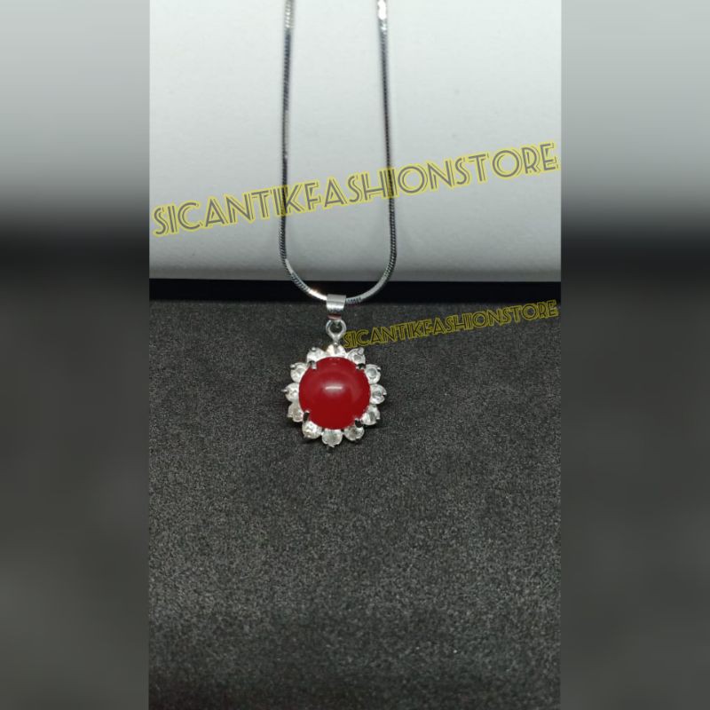 Kalung Titanium liontin batu giok merah Terlaris Fashion wanita/pria anti Karat liontin Titanium