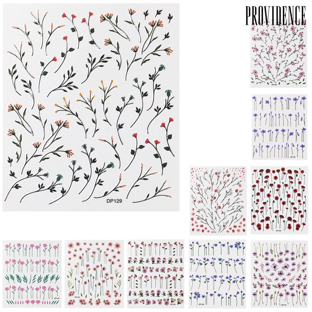 Providence 10Pcs/Set 3D Nail Branches Patterns Sticker Japanese Style Colorful Flowers Leaves Sticker Decal Rose Branch Slider for Manicure