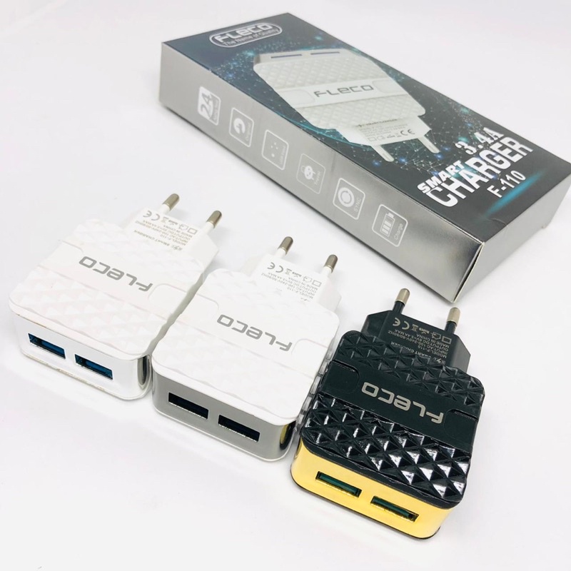 PROMO CHARGER FLECO F110 ORIGINAL 2USB SMART POWER CHARGER REAL QUALITY