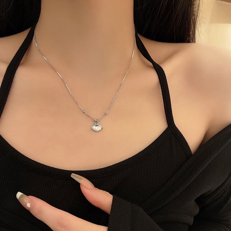 Kalung Choker Bahan Titanium steel Dengan Liontin Opal Untuk Wanita