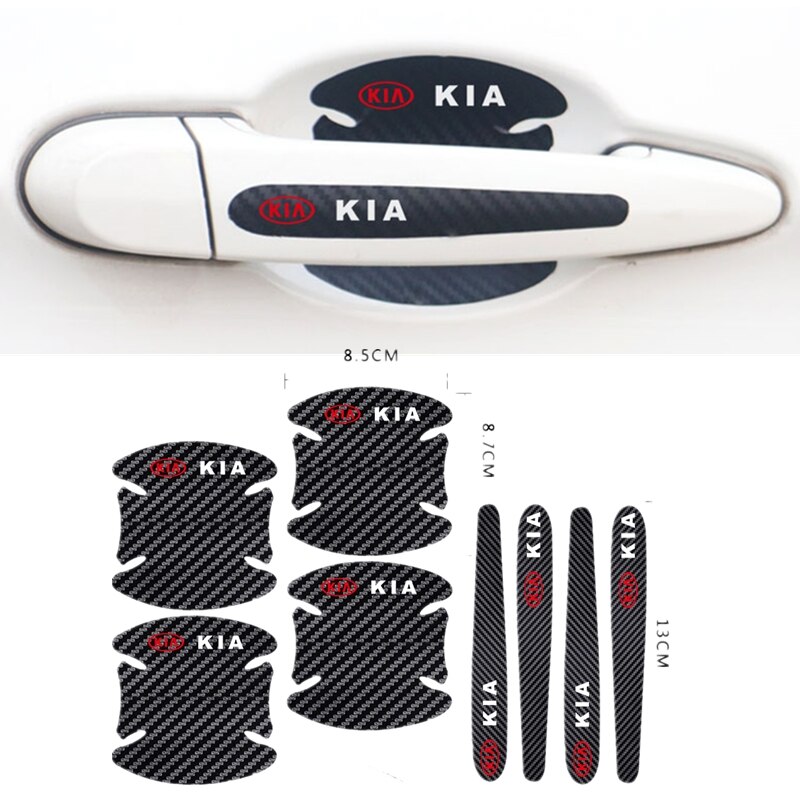 8Pcs KIA Logo Serat Karbon Menangani Perlindungan Film For KIA Forte Spectra Mbang Sportage Picanto RIO