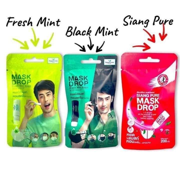 Peppermint Field Mask Drop Black &amp; Fresh Mint Scent Mask Drop Minyak | Minyak Angin Masker Thailand