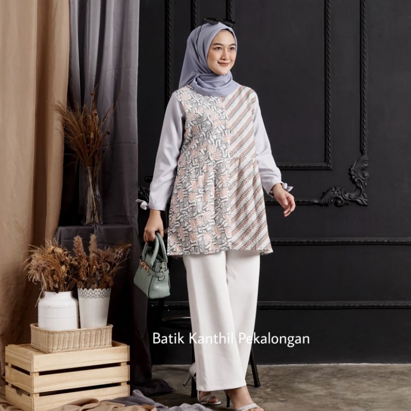 tey-17 Batik wanita ASJ SA HRB026 Kenongo Kemeja Tosca Pendek-BKIL-BATIK KANTHIL-Afi