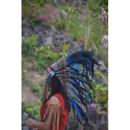 TOPI INDIAN-INDIAN HEADDRESS SMALL AYAM BILABONG BIRU FUR COKLAT