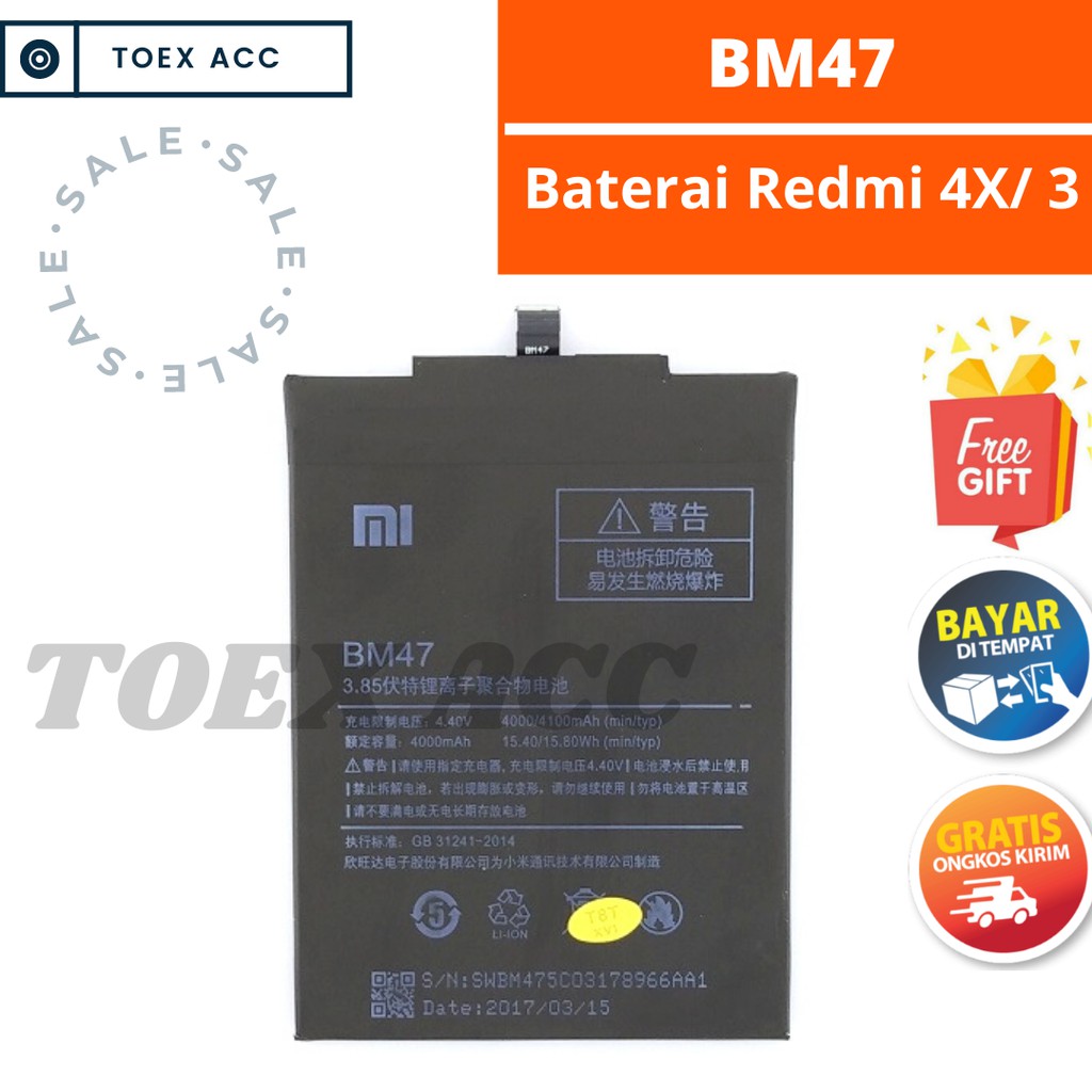Baterai Xiaomi Redmi 4X 3 3S BM47 Batre BM 47 | Shopee Indonesia