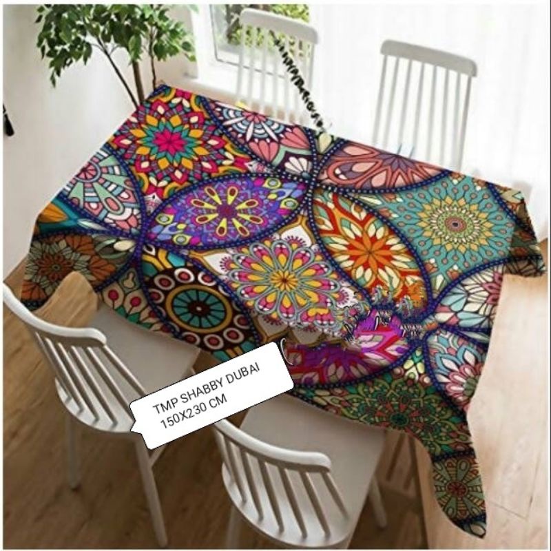 TAPLAK MAKAN KAIN SHABBY MOTIF DUBAI / TUSKIS  6-8 KURSI QATING LACER