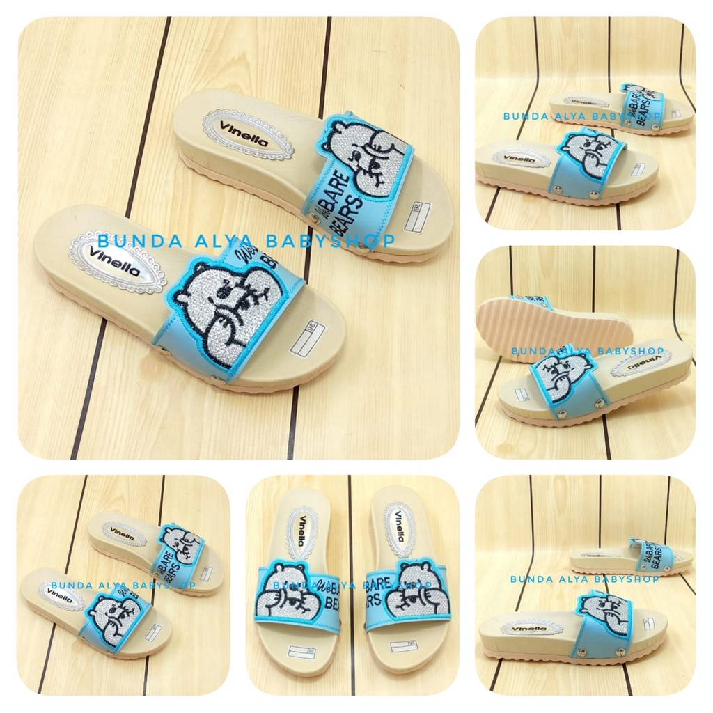 Sandal Anak Perempuan Slop Usia 3 4 5 6 7 Tahun BEAR BIRU SIze 26-35 - Sendal Anak Cewek FlipFlop Alas Karet