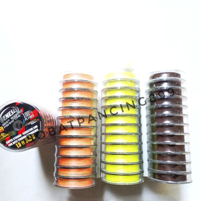 Senar PE Genesis Multi Colour, fluo, coklat ( 3 warna) 100m connecting