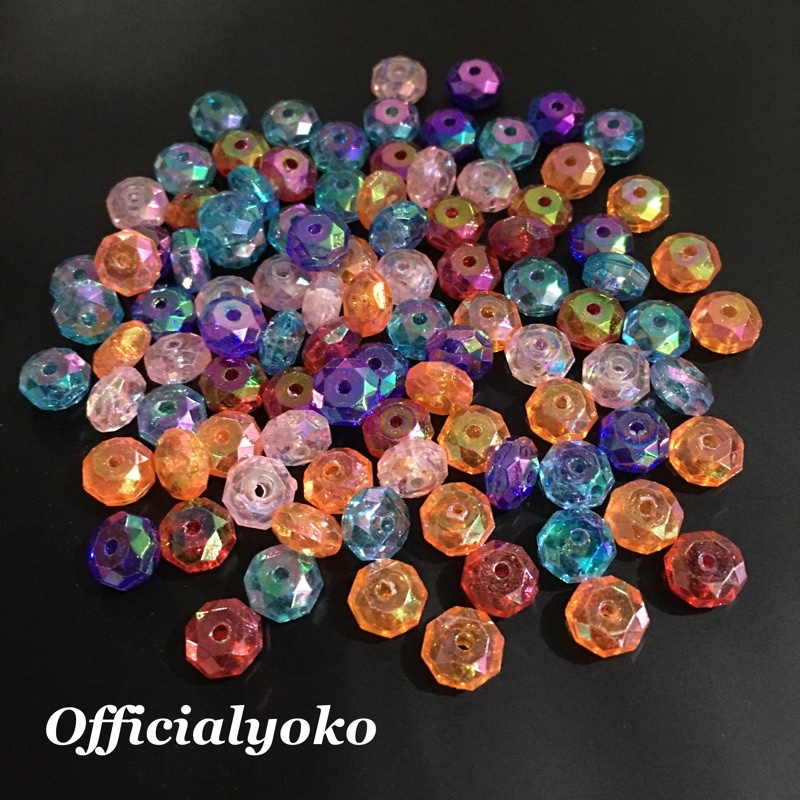 Manik Manohara Pelangi / Manik Sekat 8mm (15gram) / Spacer Beads / Monte Pipih Lubang