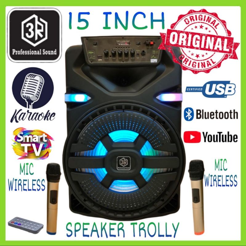 Speaker Portable 3R 15 IN STYLE 15 Karaoke Smart Tv Youtube Bluetooth