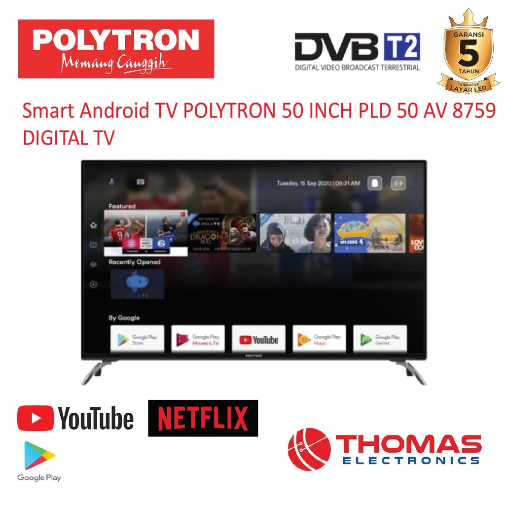 Smart Android TV POLYTRON PLD 50 AV 8759 50 INCH PLD 50AV8759 DIGITAL TV GARANSI RESMI