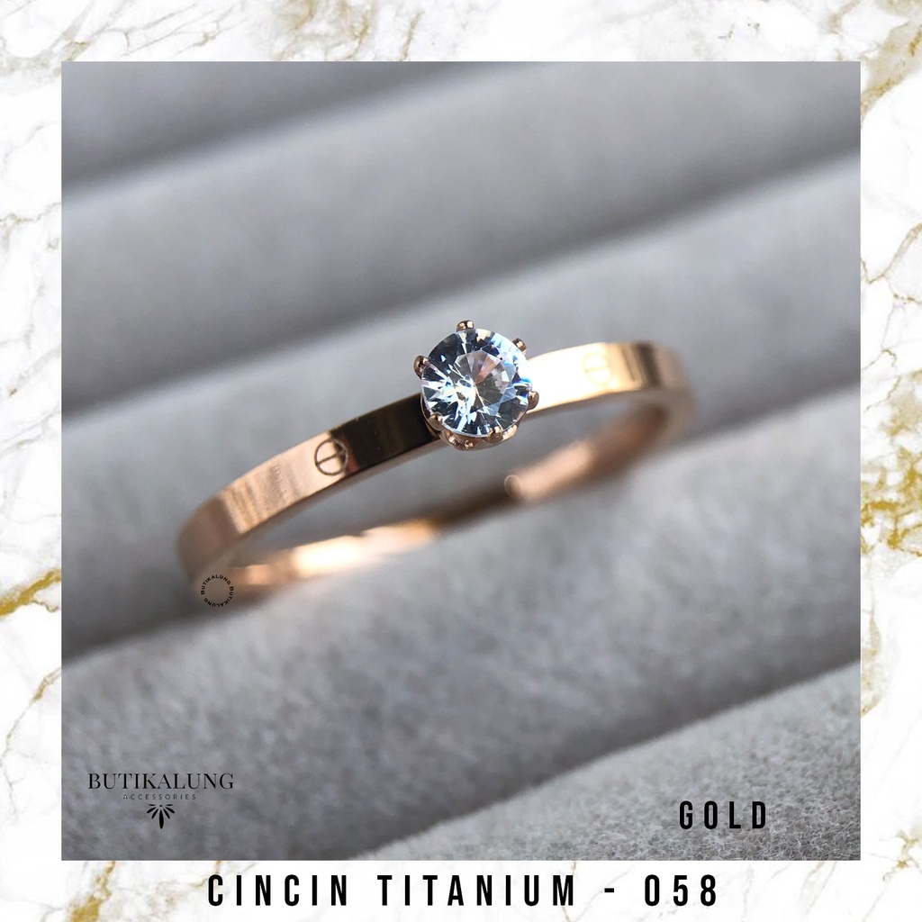 CHARLOTTE - Cincin Tunangan Cincin Emas Ring Titanium Lapis Emas Stainless Steel Anti Karat 058