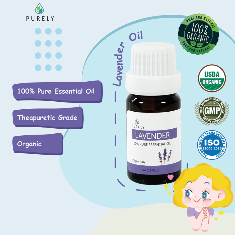 PURELY  Lavender essential oil dapat digunakan oleh anak-anak dan ibu hamil, Therapeutic-Grade 10ml
