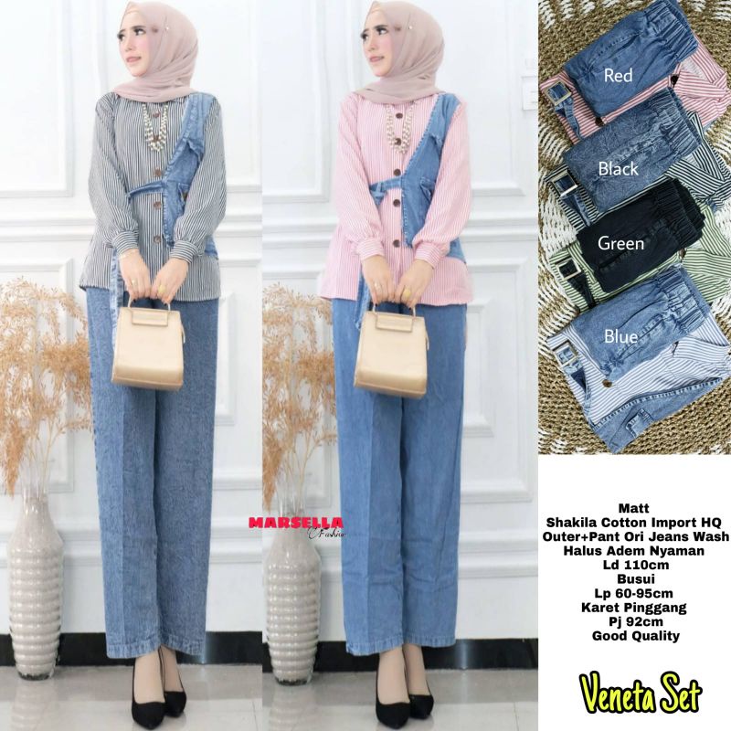 SETELAN WANITA VANETA SET BY MARSELLA/SHAKILA COTTON IMPORT HQ OUTER DAN CELANA JEANS WASH ORI/LD 11