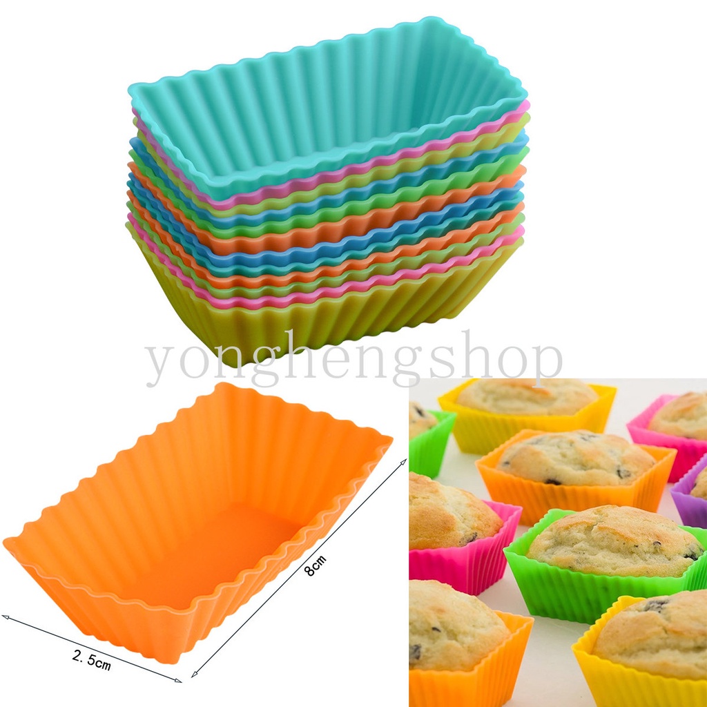 1 Pc Cetakan Cupcake Muffin Bentuk Persegi Panjang Hati Bahan Silikon Reusable Untuk Dapur
