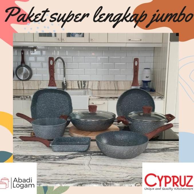 Cypruz - Paket Super Lenap Jumbo Panci Set 7 Pcs Glow Pan Marble Wajan Literazhii