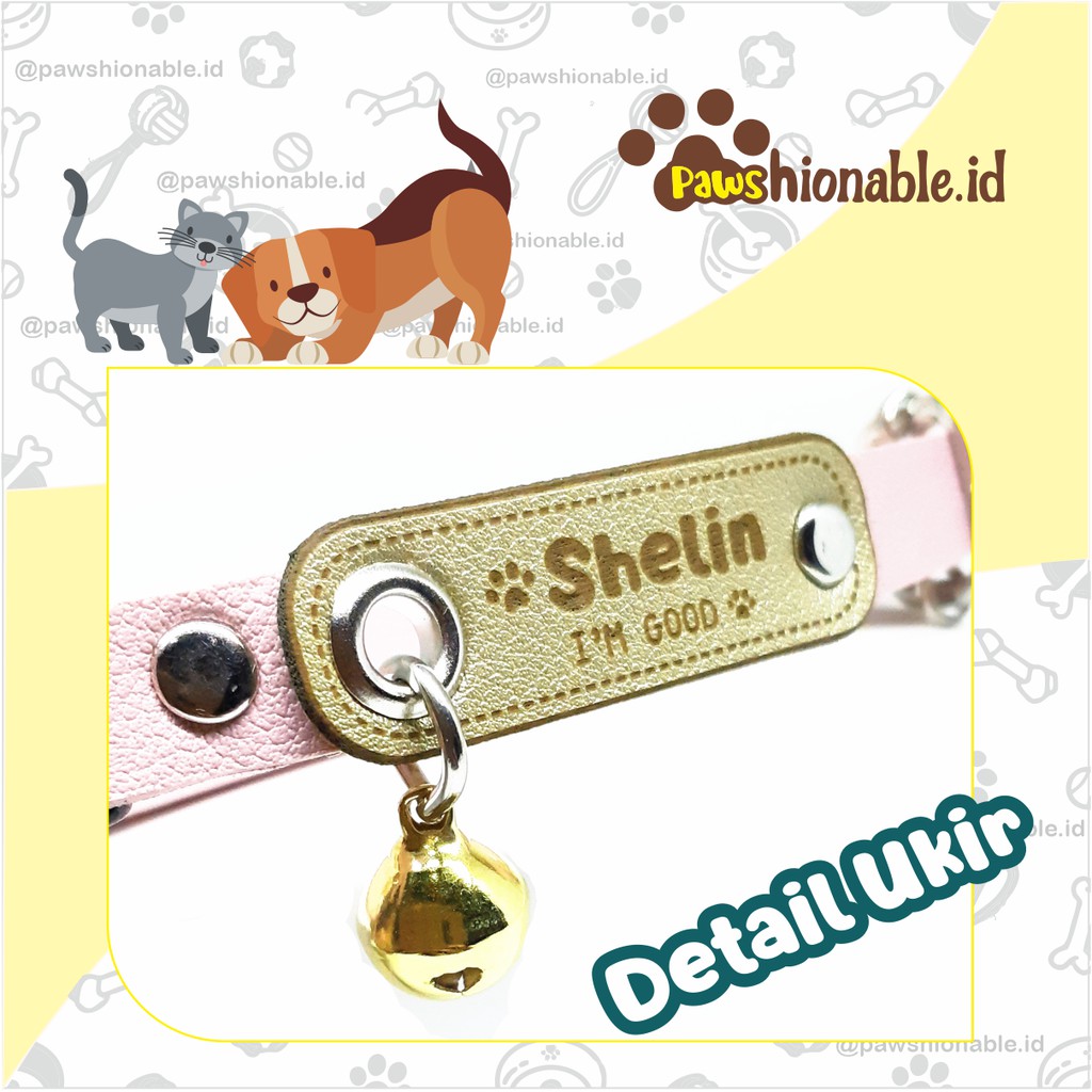 K36 - Kalung Custom Nama Kucing Anjing PU Leather/Kulit Sintetis