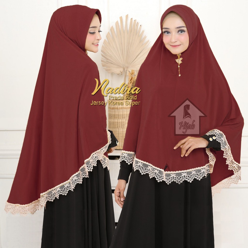 Jilbab Instan Jersey Jumbo Renda Nadira Jilbab Bergo termurah  RUMAH HIJA'B-Maroon
