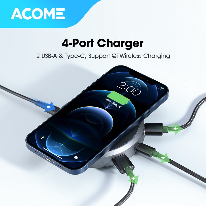 ACOME Wireless Charging QI Quick Charge 10W 4Port Garansi Resmi 1 Tahun AWC01