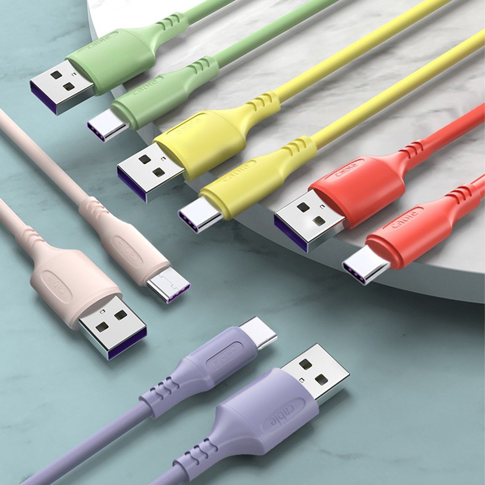 Kabel Data / Charger Micro Usb Tipe C Bahan Karet Silikon Untuk Samsung S20 S10 Plus iPhone 11x8p