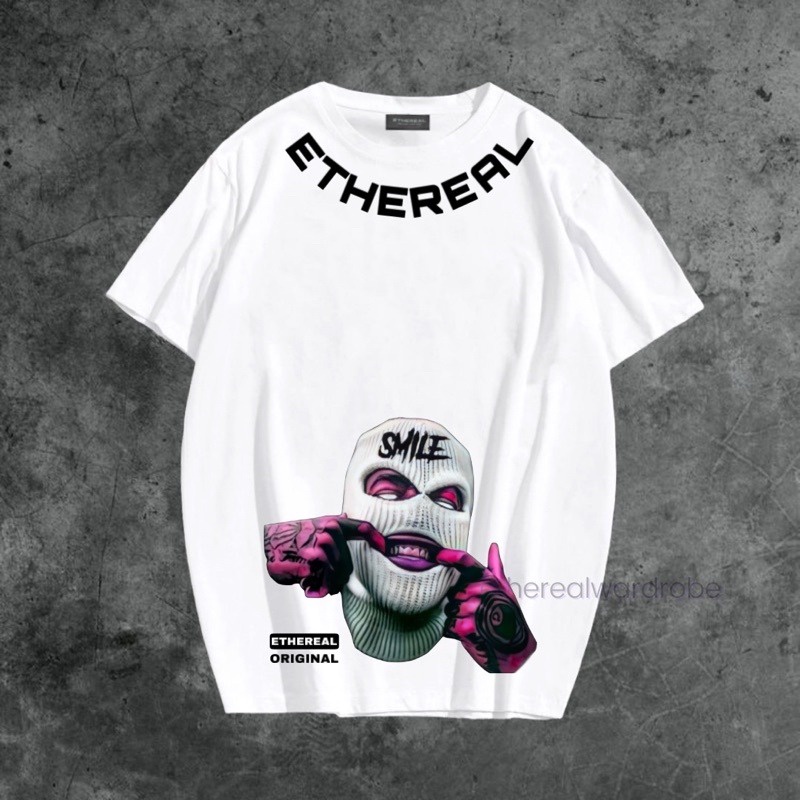 GSC - ETHEREAL Kaos Oversize Shirt / Smile mask Oversized Shir-t-putih