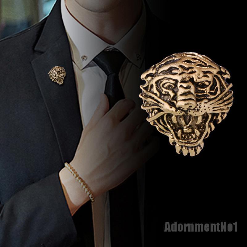 (Adornmentno1) Bros / Pin Bahan Metal Desain Kepala Harimau Gaya Vintage Untuk Aksesoris Kerah Pakaian Pria / Wanita