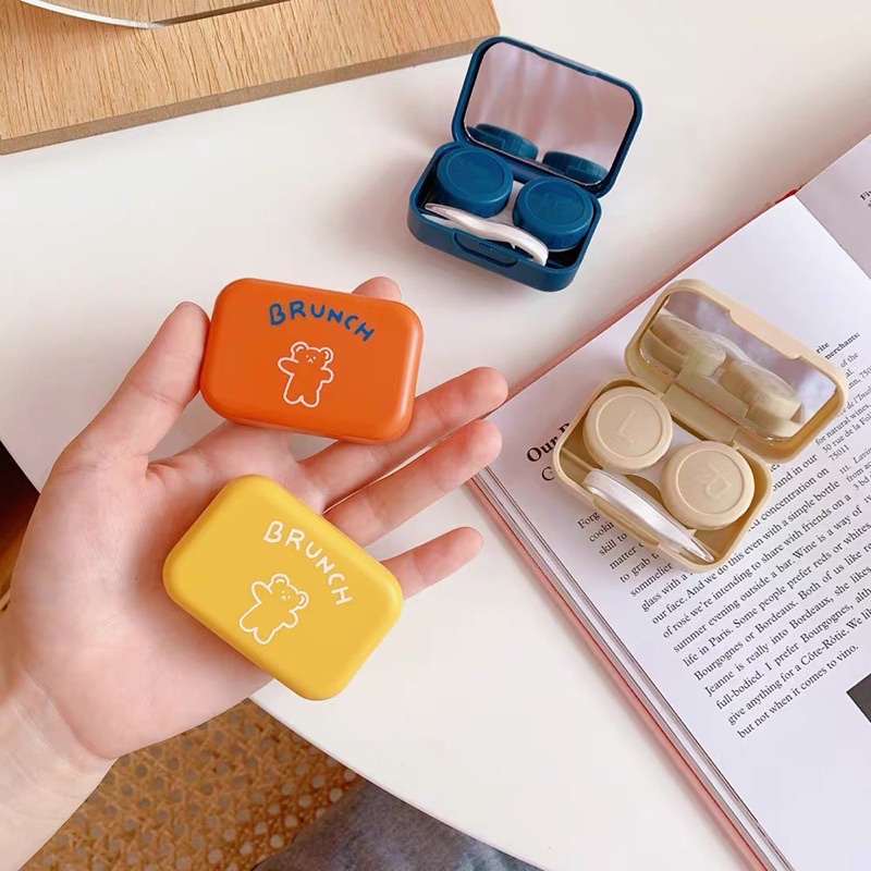 BRUNCH SOFTLENS CASE MINI /  PENYIMPANAN KOTAK LENSA SOFLEN IMUT / WADAH SOFTLENS BRUNCH / BEAR SOFTLENS CASE  / TEMPAT SOFTLENS KARAKTER BERUANG LUCU / SOFTLENS MINI TRAVEL KIT